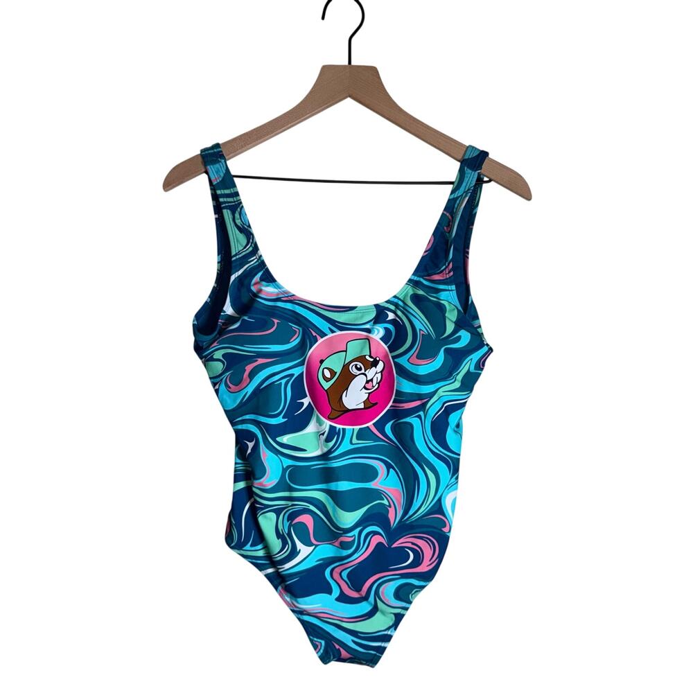 BUCāCEES teal and pink swirl character one piece vacation resort swimsuit S